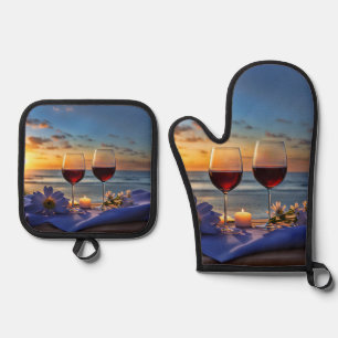 Wine and Beach Oven Mitt & Pot Holder Set