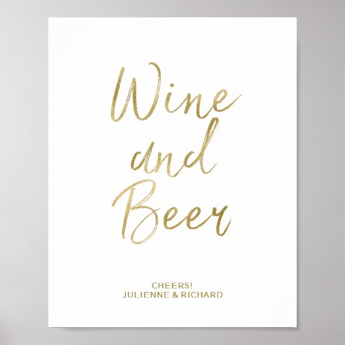 Wine and Beer 8x10 Gold Faux Foil Sign