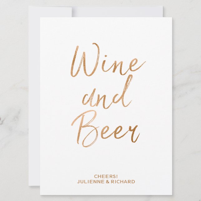 Wine and Beer Wedding Sign | Stylish Gold Rose Invitation (Front)