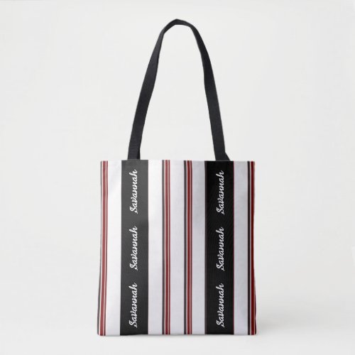 Wine And Black Striped Personalized Tote Bag