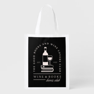 Wine and book lovers reading funny reader grocery bag