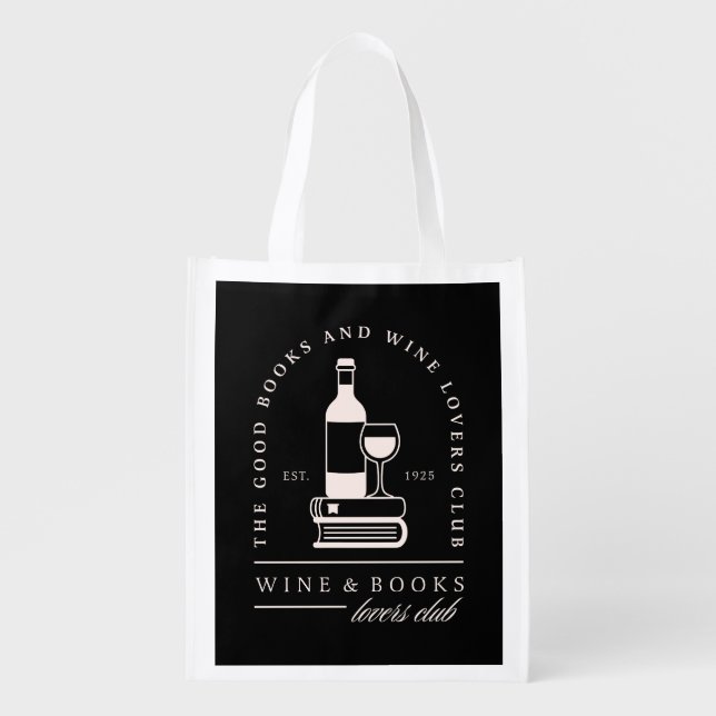 Wine and book lovers reading funny reader grocery bag (Front)