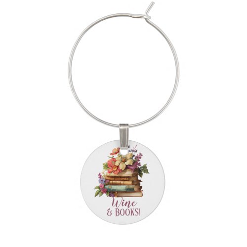 Wine and Books Floral Wine Charm