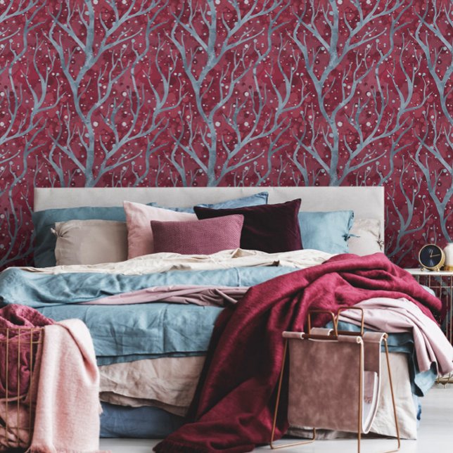 Wine and Cadet Gray Tree Branches Pattern  Wallpaper (Creator Uploaded)