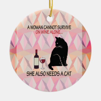 Wine and Cat Ceramic Ornament