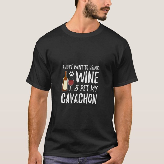 Wine And Cavachon T-Shirt For Cavachon Dog Mom (Front)