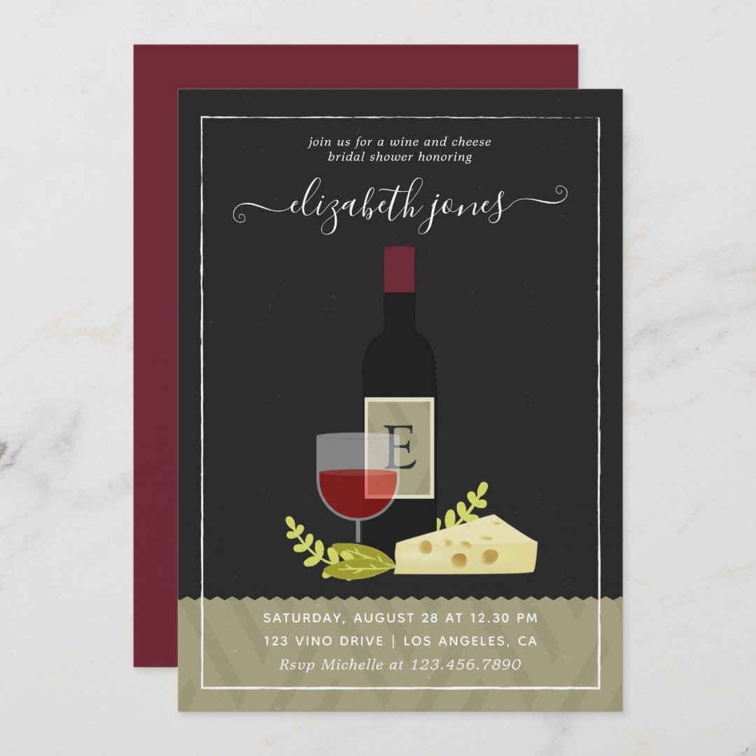 Wine and Cheese Bridal Shower Monogram Invitation Zazzle