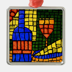 Wine And Cheese Bright Colors Faux Mosaic Metal Ornament