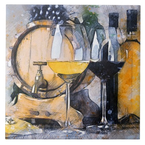Wine and Cheese Ceramic Tile