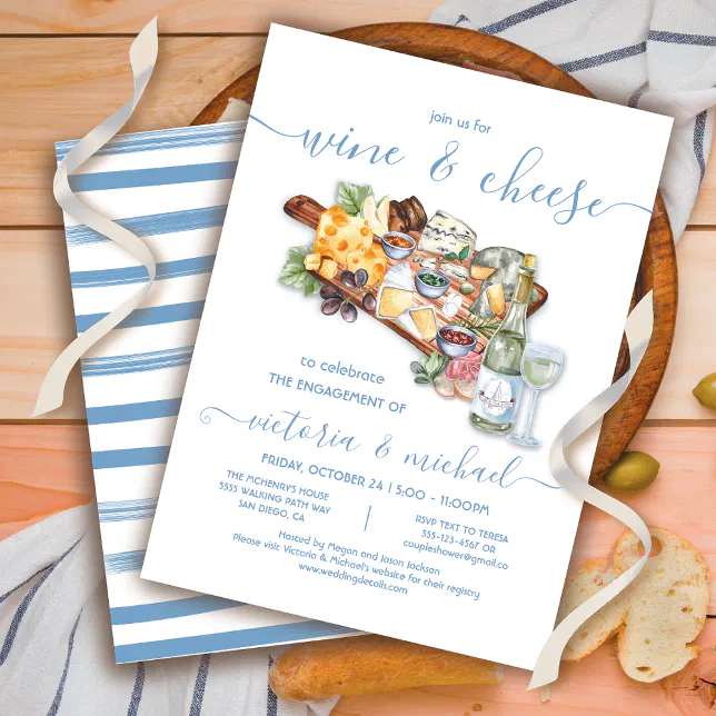 Wine and Cheese Charcuterie Board Engagement party Invitation Zazzle