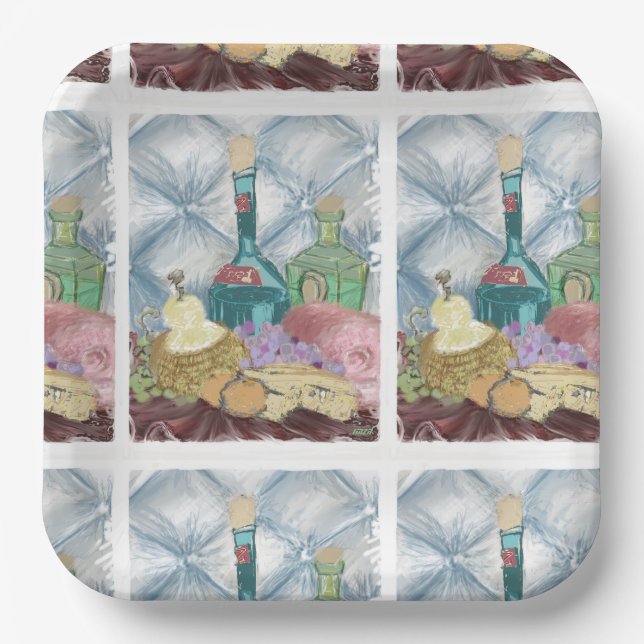 Wine and Cheese Charcuterie  Paper Plates (Front)