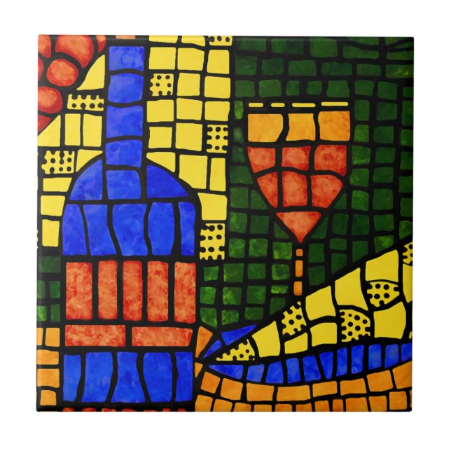 Wine And Cheese Colorful  Bright Color Bar Tile (Front)