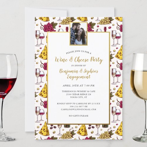Wine and Cheese Engagement Party Couples Photo Invitation