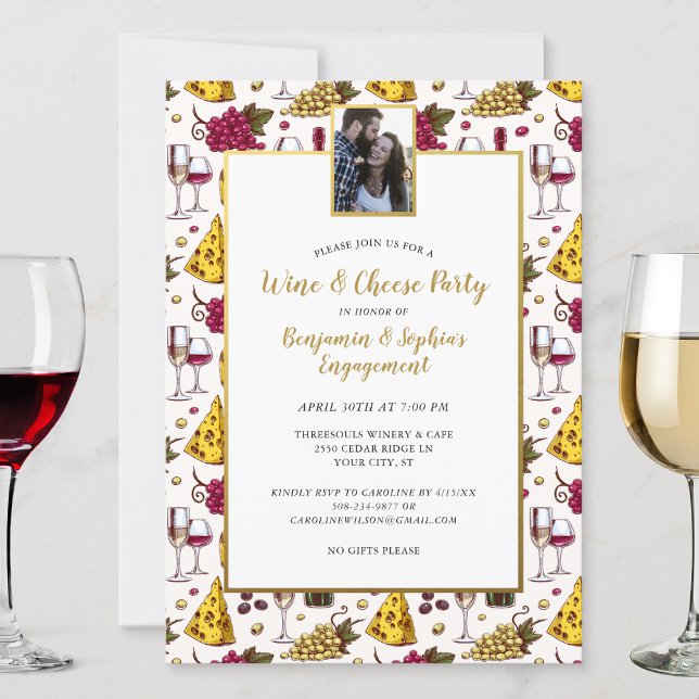 Wine and Cheese Engagement Party Couple's Photo Invitation (Creator Uploaded)