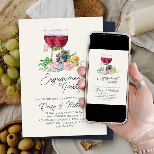 Wine and Cheese Evening Engagement Party Invitation