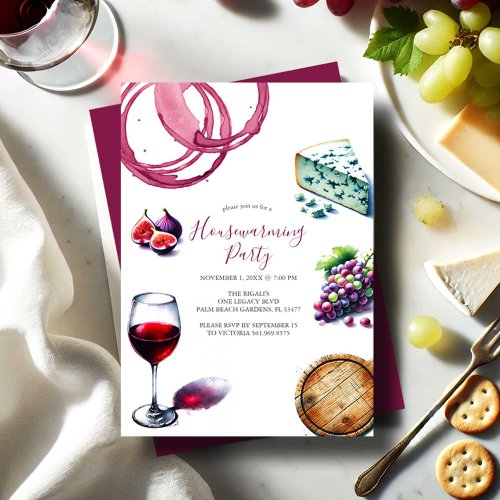 Wine and Cheese Illustration Housewarming Party Save The Date