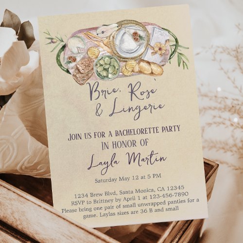 Wine and Cheese Lingerie Bachelorette Party Invitation