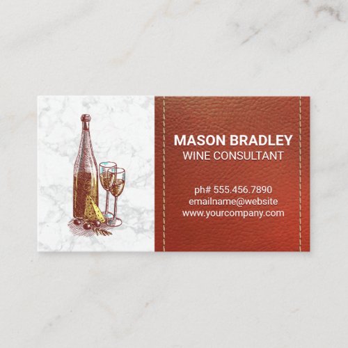 Wine and Cheese  Marble with Stitched Leather Business Card