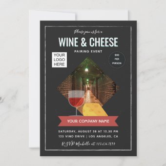 Wine And Cheese Pairing Event add photo and logo Invitation | Zazzle