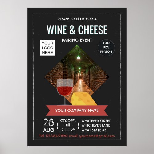 Wine And Cheese Pairing Event add photo and logo Poster