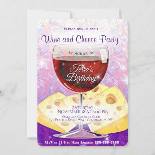 Wine and Cheese Party Birthday Invitation