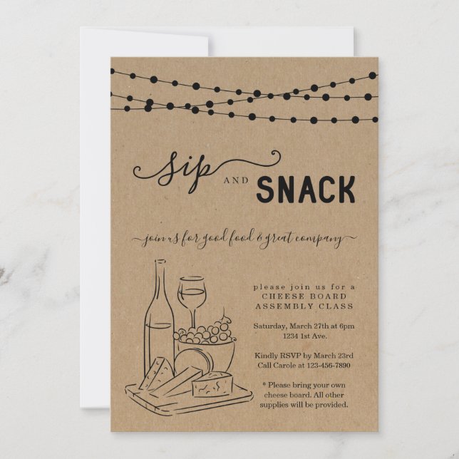 Wine and Cheese Party, Sip & Snack Invitation (Front)