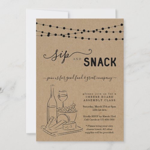 Wine and Cheese Party Sip  Snack Invitation