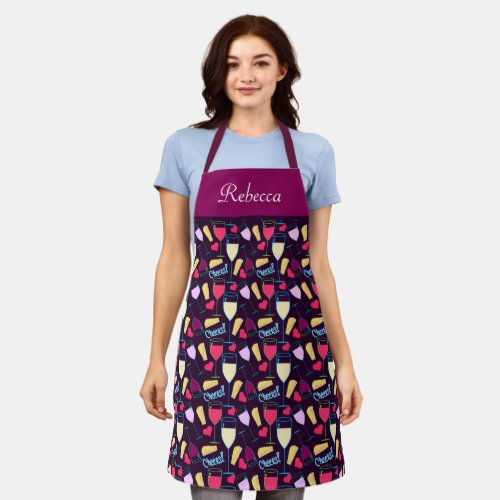 Wine And Cheese Pattern Apron