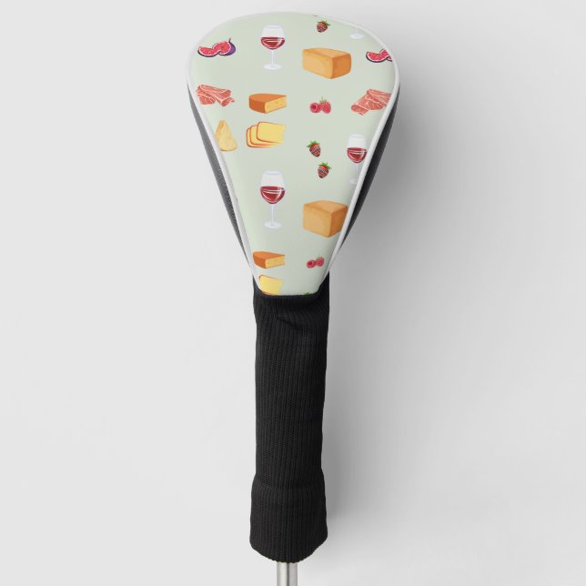 Wine and Cheese Pattern Golf Head Cover (Front)