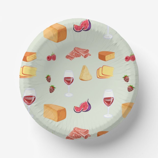 Wine and Cheese Pattern Paper Bowls (Front)
