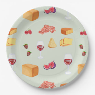 Wine and Cheese Pattern Paper Plates