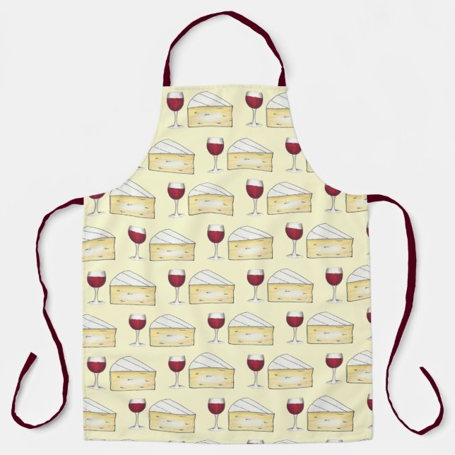 Wine and Cheese Red Wine Glass Brie Cheese Wedge Apron (Front)