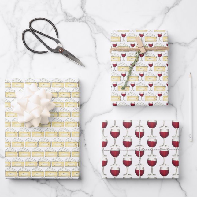 Wine and Cheese Red Wine Glass Brie Cheese Wedge Wrapping Paper Sheets (Front)
