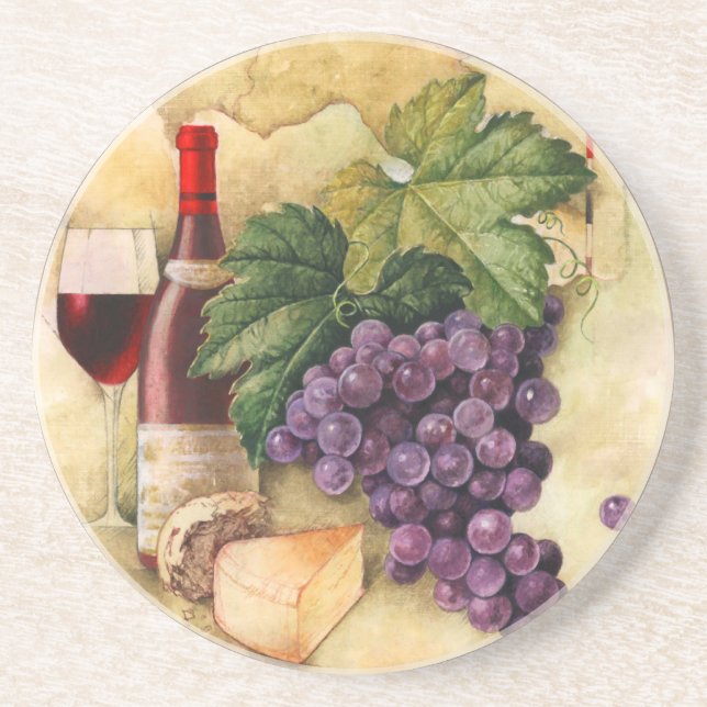 Wine and Cheese Sandstone Coaster (Front)