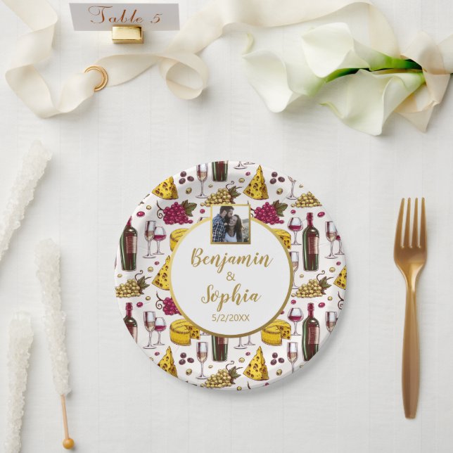 Wine and Cheese Tasting Party, Custom Photo Text Paper Plates (Wedding)