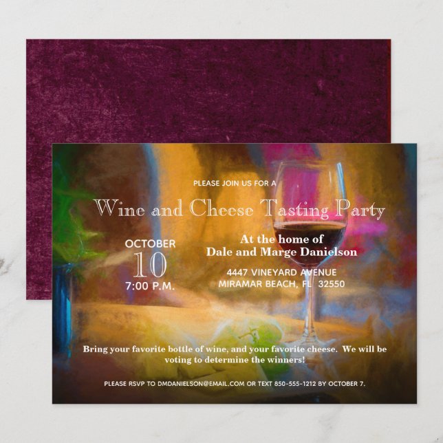 Wine and Cheese Tasting Party Wine Glass Custom Invitation (Front/Back)