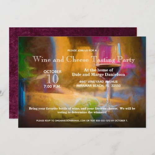 Wine and Cheese Tasting Party Wine Glass Custom Invitation