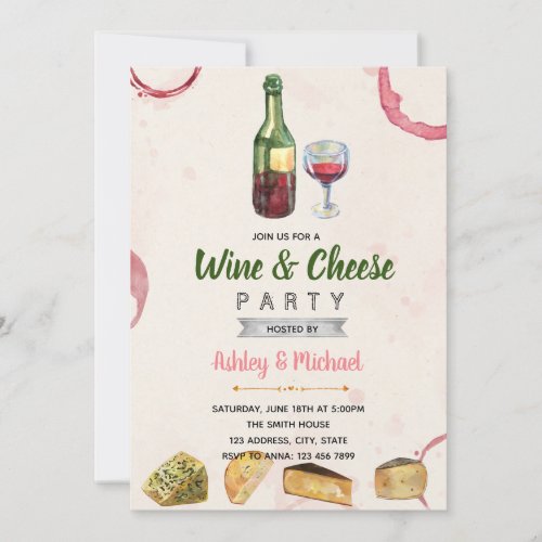 Wine and cheese theme party invitation