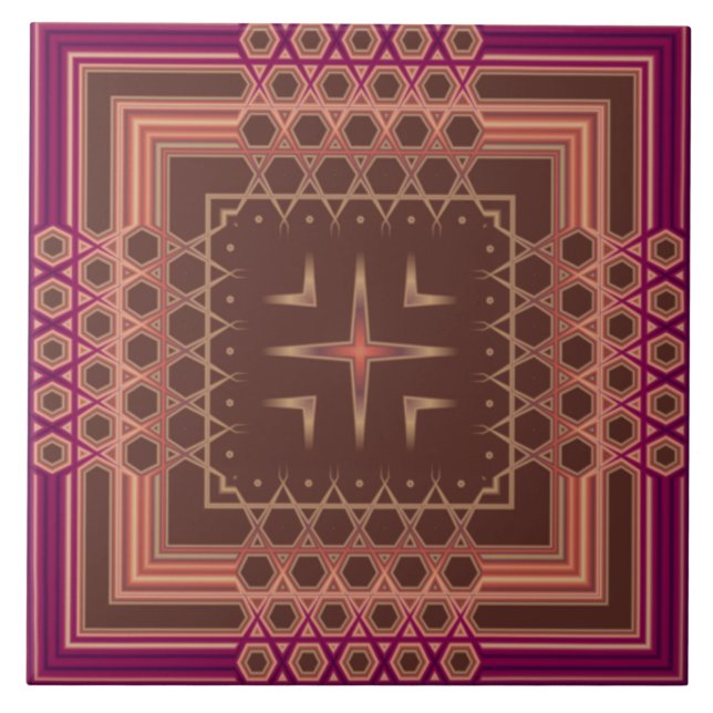 Wine and Chocolate Colored Fancy Geometric Tile (Front)