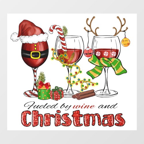 Wine and Christmas Window Cling