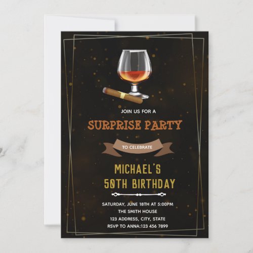 Wine and cigar adult birthday invitation