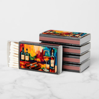 Wine and Cigars in Vibrant Abstract Elegance Matchboxes