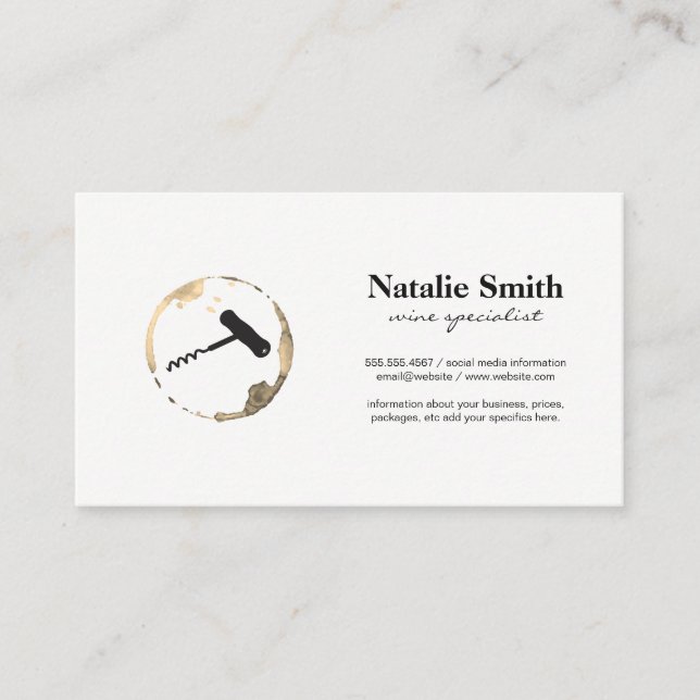 Wine and Corkscrew Wine Stain Business Card (Front)