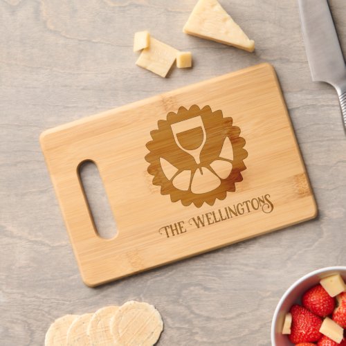 Wine and Croissant Family Name Cutting Board