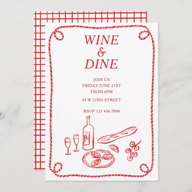 Wine and Dine Summer Party Invitation (Front/Back)