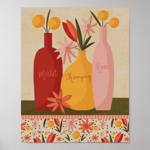 Wine and Floral Poster