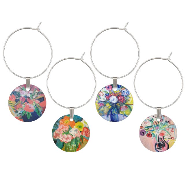 Wine and Flowers Wine Charms (Staggered)