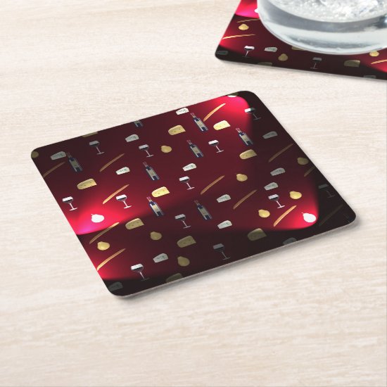Wine And Food Cranberry Lights Square Paper Coaster