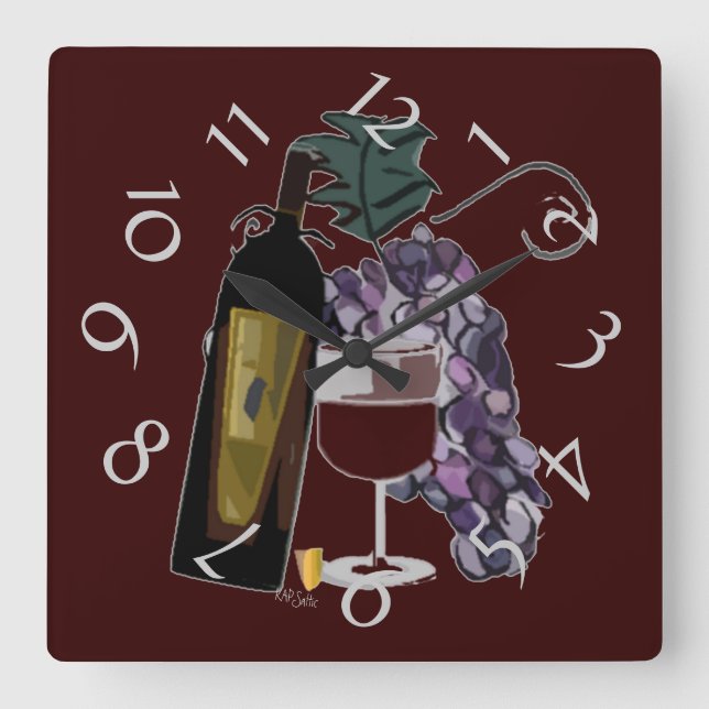 Wine and Gapes Humorous Square Wall Clock (Front)