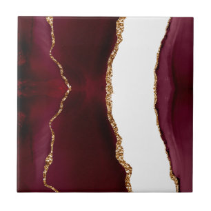 Wine and gold agate ceramic tile